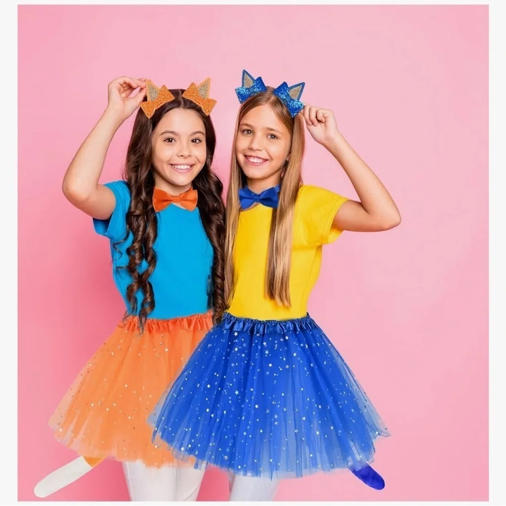 NEW Bluey and Bingo color themed Costume Set - ears + tail +bow ties + gloves
